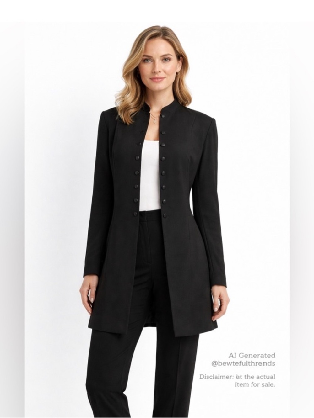 Kasper for A.S.L. Size 12 Black Longline Mandarin Collar Blazer Jacket